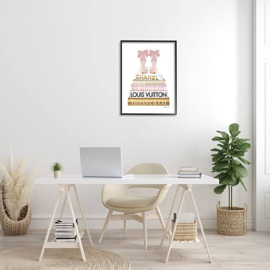 Stupell Industries Pink Gold Heels Bookstack Glam Fashion Design Framed Wall Art